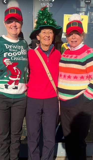 Bringing Christmas cheer to the fairways at Enniscorthy Golf Club this week were, from left; Vice-Lady Captain Lora Bolger, Lori Whitney and Lady Captain Helen D’Eathe.